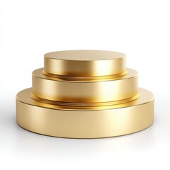 Golden pedestal display platform on white background