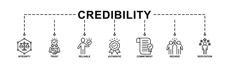 Credibility banner web icon vector illustration concept with icon of integrity, trust, reliable, authentic, commitment, regard, and reputation