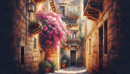 Fototapeta premium flowers in the street painting