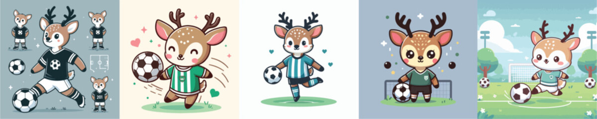 cute deer vector playing ball
