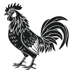 Stylized Rooster Silhouette Black and White of a Majestic Standing Bird