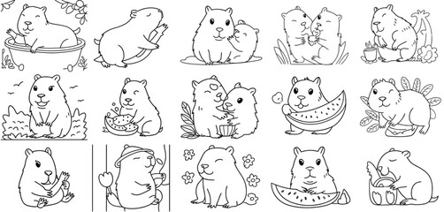 Cute Capybara Illustrations Coloring Book Pages