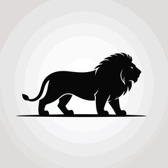 Majestic Black Silhouette of a Male Lion Walking