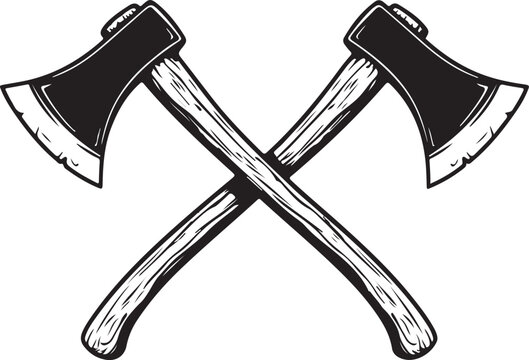 Crossed axes isolated on white background. Design element for logo,label,emblem,sign, poster. Vector illustration