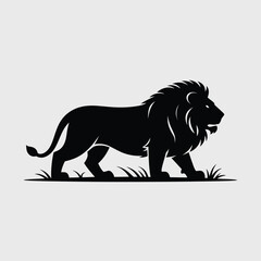 Majestic Black Silhouette of a Lion in Grass