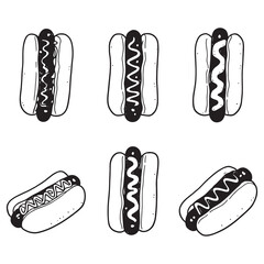 Hot dog line art drawing for food illustration