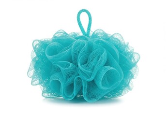 Turquoise bath puff isolated on white background