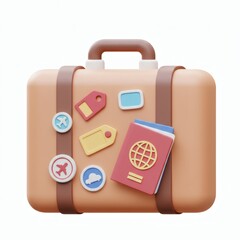 Suitcase Icon. 3d rendering isolated on white background. Cartoon plastic style icon