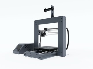 3d rendering illustration modern 3d printer for on white background with shadow