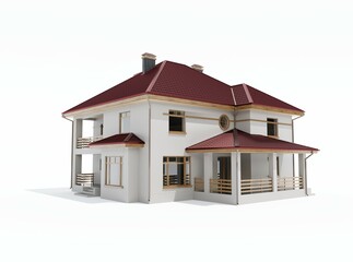 3d rendering illustration of modern architecture of two-storey house on white background with shadow