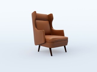 3d rendering illustration of modern leather armchair for interior on white background