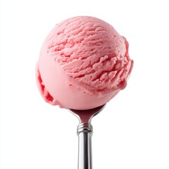 Pink ice cream scoop on white background