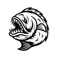 Aggressive Fish Silhouette with Open Mouth & Sharp Teeth | Black and White Design