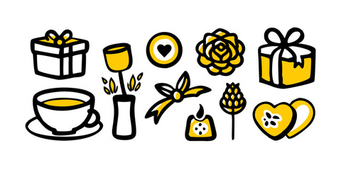 Colecci&oacute;n de iconos de la fiesta de Nochevieja con elementos festivos de celebraci&oacute;n.