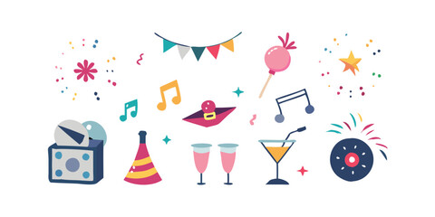 Collection d'icônes de fête du Nouvel An avec des éléments de célébration festifs