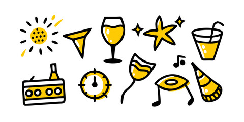 Collection d'ic&ocirc;nes de f&ecirc;te du Nouvel An avec des &eacute;l&eacute;ments de c&eacute;l&eacute;bration festifs