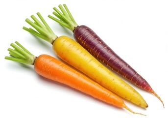 Three colorful carrots isolated on white background