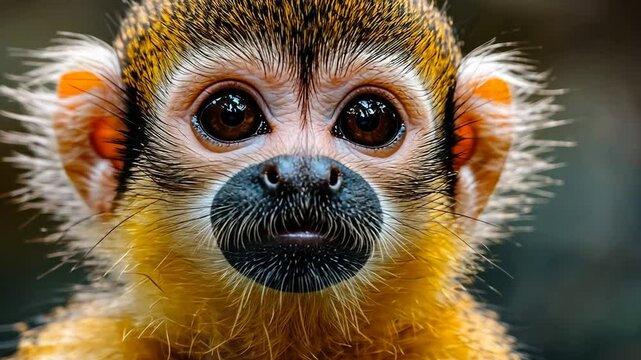 Adorable Baby Squirrel Monkey Close Up Portrait