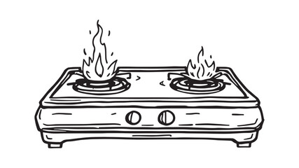 Gas Stove Illustration line art simple clean modern kitchen drawing