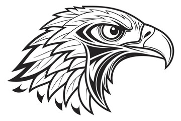 Striking Monochrome Eagle Head Bold Outline, Detailed Feather Design