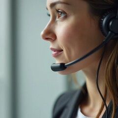 Close-up of a call center agent's lips with a headset mic conveying clear communication