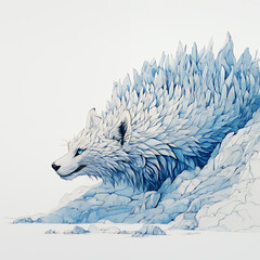 illustration of a white tigar in the frozen animal art poster