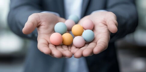 Artistic representation of a person juggling blurred balls symbolizing work-life balance in a remote setting, conveying harmony and happiness