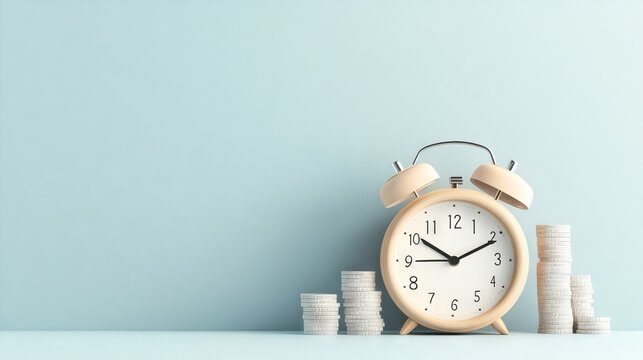 A floating digital clock is paired with a task completion timeline to illustrate the concept of effective time management