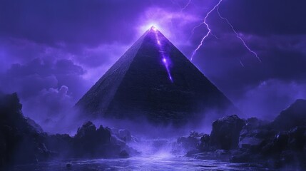 Stormy Night, Pyramid, Lightning, Mysterious Landscape, Fantasy Art