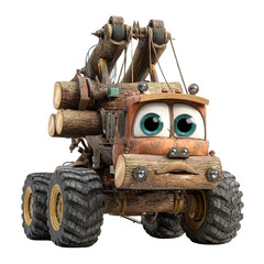 Charming Cartoon Logging Truck Character,  Bigfoot Style,  Ready for Adventure