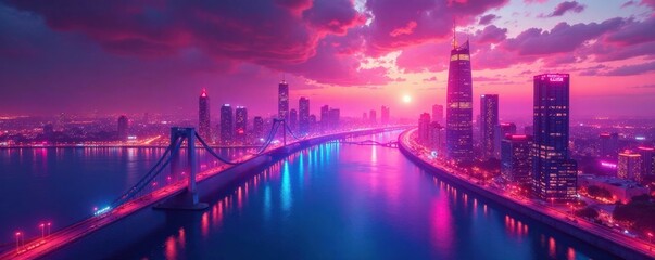 Obraz premium Abstract gradient texture on a futuristic cityscape , texture, cityscape, gradient