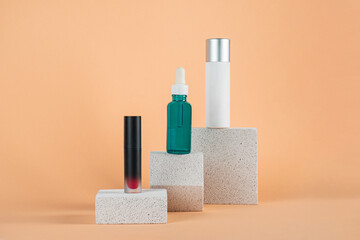 Plastic white tube for cream or lotion. Skin care or sunscreen cosmetic with stylish props on cream...