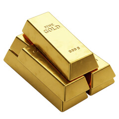 Pile of gold bars on transparent background.