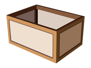 Wooden empty storage box with beige panels isolated on white background
