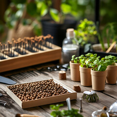 Growing herbs and vegetables indoors urban garden home gardening cozy environment close-up view sustainable living