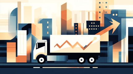 The image is titled 'Double Exposure: Cargo Handling Unit Silhouette with Cost Efficiency Graph for Logistics Efficiency