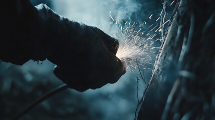Close-up of a Welding Process with Sparks