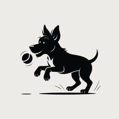 Playful Black Silhouette of a Dog Catching a Ball