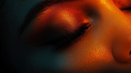 A close up portrait of a face with closed eyes