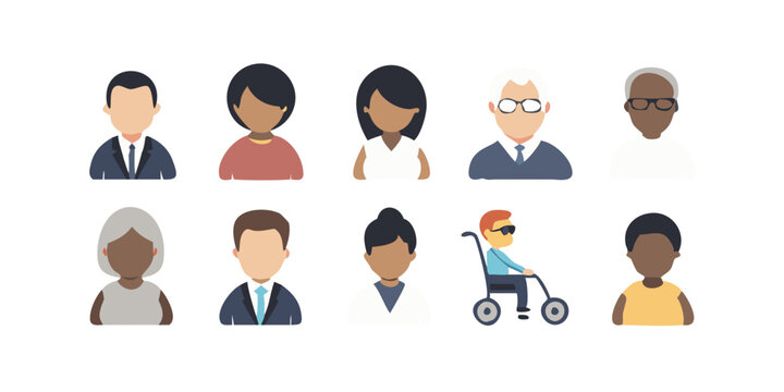 Flat style vector set of diverse people from different age groups