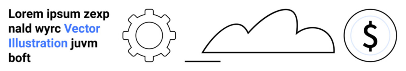 Gear, cloud, and dollar inside a circle arranged horizontally, symbolizing technology, cloud computing, and financial solutions. Ideal for business, apps, startups tech finance strategy simple