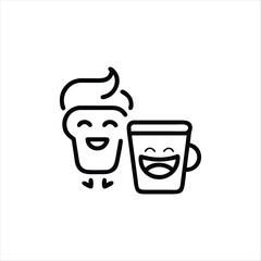 Vector logo design template and graphic elements for advertising, branding, posters and banners, funny cartoon illustrations with smiling character, coffee cup mascot, print and sticker