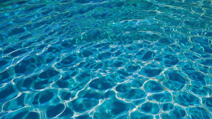 The surface of the water is calm and clear. Sunlight penetrates the surface, creating soft ripple patterns and reflections below.