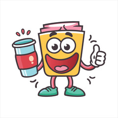 Vector logo design template and graphic elements for advertising, branding, posters and banners, funny cartoon illustrations with smiling character, coffee cup mascot, print and sticker