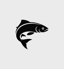 Black Silhouette of a Leaping Salmon Fish Logo