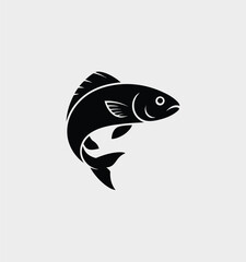 Stylized Black Fish Icon Seafood Restaurant Logo Design