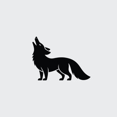 Howling Wolf Silhouette Logo Design Graphic
