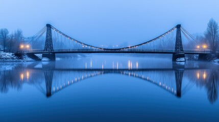 Fototapeta premium The elegant bridge reflects into calm water during the evening