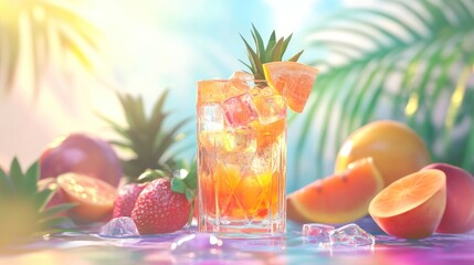 Fototapeta premium Refreshing summer drink with ice and fruit
