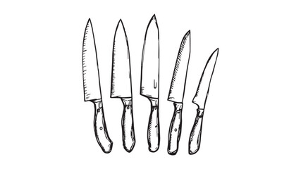 Kitchen Knife Set line art illustration showcasing elegant kitchen tools